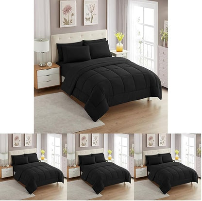 Sweet Home Collection 5 Piece Comforter Set Bag Solid Color All Season Soft Down Alternative Blanket & Luxurious Microfiber Bed Sheets, Black, Twin (Pack of 4)