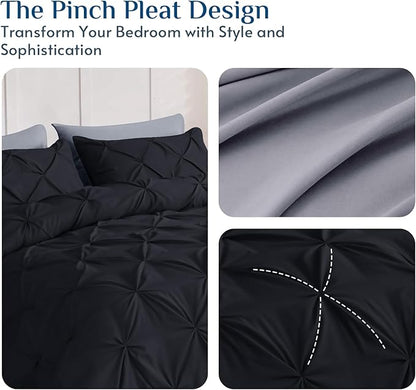 JOLLYVOGUE Twin Comforter Set 7 Pieces - Bed in a Bag Twin for All Season, Pintuck Bedding Comforter Sets with Comforter, Flat Sheet, Fitted Sheet and Pillowcases & Shams, Black & Light Grey