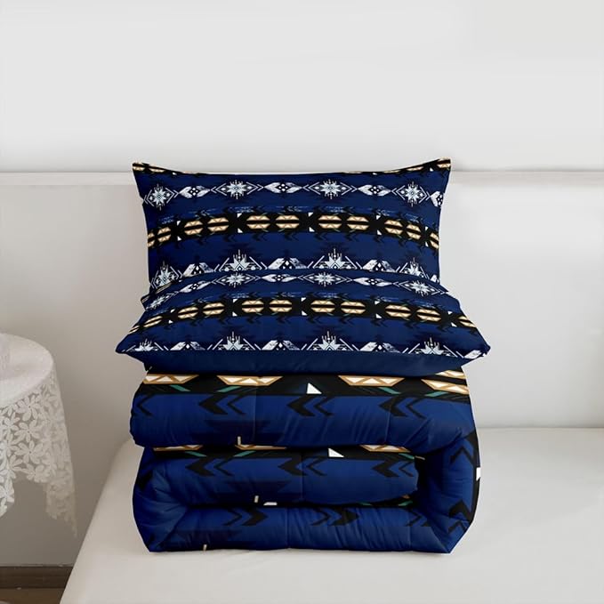 Erosebridal Southwestern Comforter Set Twin Bohemian Geometric Quilt,Ethnic Tribal Arrow Bedding Set Western Duvet Insert,Country Decor Western Room Decor for Bedroom Western Bedroom Decor Blue
