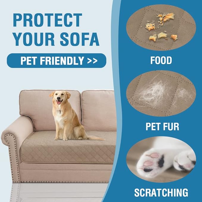 H.VERSAILTEX Couch Cover for Dogs Washable 100% Waterproof Sofa Cushion Cover Dog Bed Cover Non-Slip Pet Blanket for Sofa Cushion Protector, 35" x 62", Khaki
