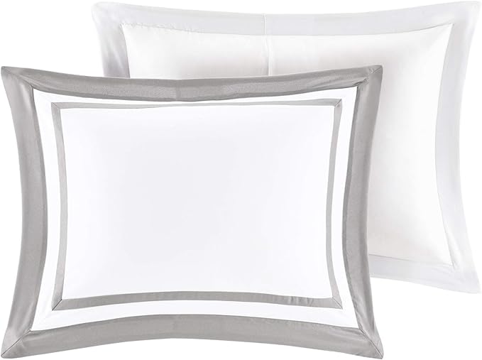 Madison Park Heritage Comforter Quilt Combo Set - Modern Luxury Design, All Season Down Alternative Bedding, Matching Shams, Decorative Pillows, King/Cal King(104"x92"), Color Block Grey 8 Piece