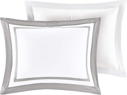 Madison Park Heritage Comforter Quilt Combo Set - Modern Luxury Design, All Season Down Alternative Bedding, Matching Shams, Decorative Pillows, King/Cal King(104"x92"), Color Block Grey 8 Piece