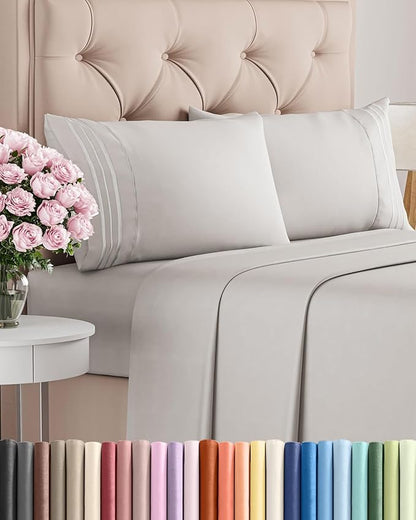 Cal King Size 4 Piece Sheet Set - Comfy Breathable & Cooling Bed Sheets Set - Hotel Luxury Bedding for Women, Men, Kids, Teens, Boys & Girls - Deep Pockets, Soft, Wrinkle Free - Oeko-Tex - French Grey