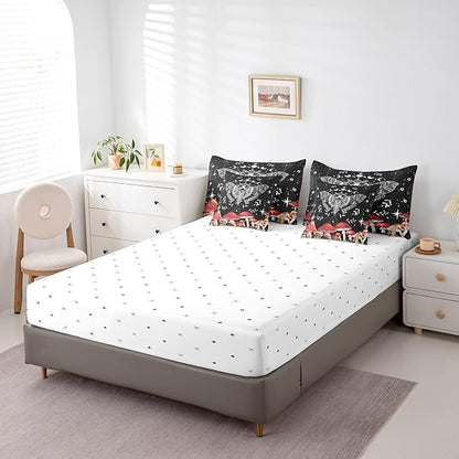 Feelyou Death Moth Bedding Set with Comforter, King Size 7Pcs Halloween Decorations Comforterative Cute Mushroom Bed in a Bag with Comforter, Boho Moth Room Decor