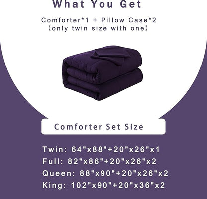 DOWNCOOL Twin Comforter Set -All Season Bedding Comforters Sets with 1 Pillow Case -2 Pieces Bed Set Down Alternative Comforter Set -Purple Twin Bedding Sets(64"x88")