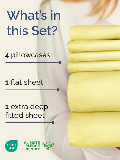 Extra Deep Cal King Sheet Set - 6 Piece Breathable and Cooling Sheets - Hotel Luxury Bedding for Women, Men, Kids & Teens - Easy & Secure Fit - Soft, Wrinkle Free & Comfy - Extra Deep Pockets - Yellow