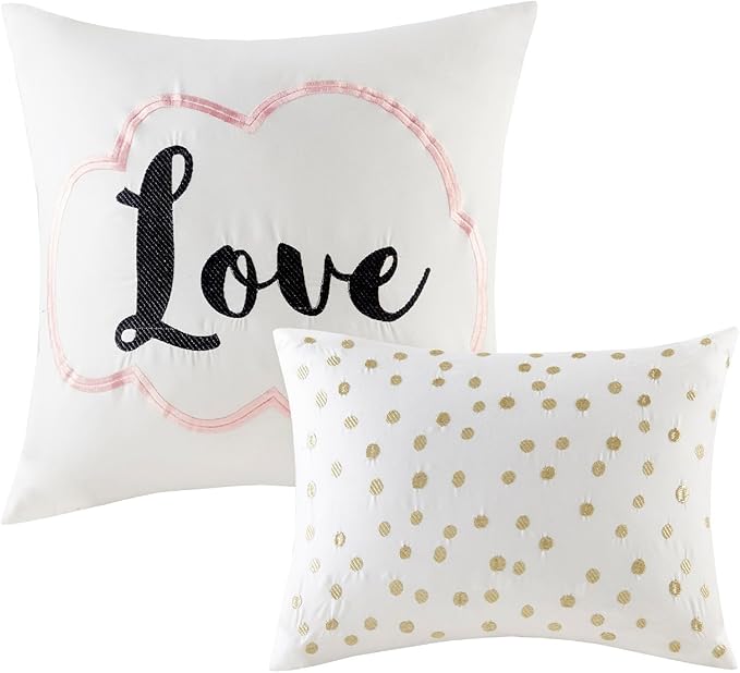 Intelligent Design Raina Twin/ Twin XL Comforter Set, Chic Geometric Metallic Bed Set for girls, 4 Pieces Dorm College Bedding with 1 Shams, 2 Toss Pillows, Blush/Gold