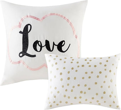 Intelligent Design Raina Twin/ Twin XL Comforter Set, Chic Geometric Metallic Bed Set for girls, 4 Pieces Dorm College Bedding with 1 Shams, 2 Toss Pillows, Blush/Gold