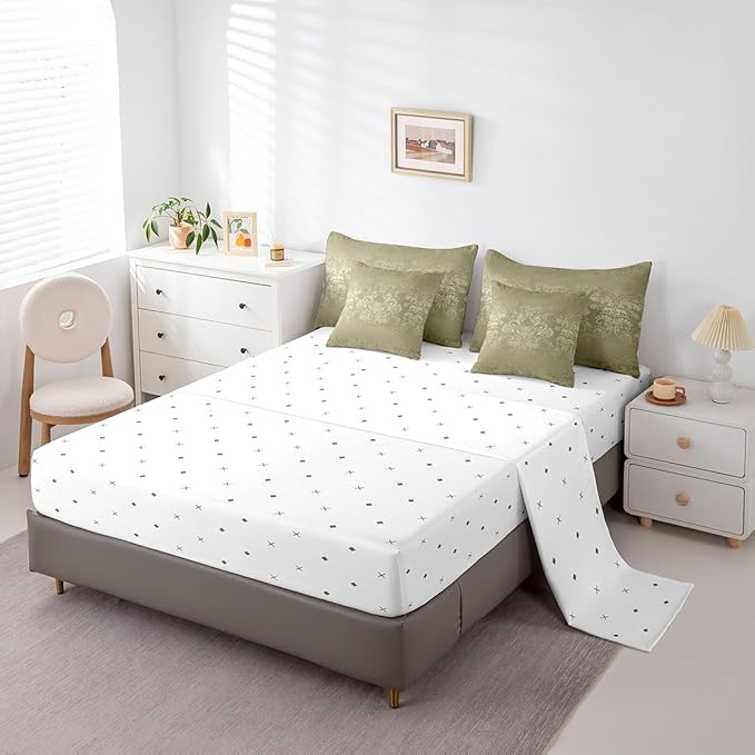 Erosebridal Gothic Damask Bed in a Bag King Size Comforter Set 7 Pieces,Exotic Moth Bedding Sets Olive Grey Victorian Floral Goth Sheet Set with Comforter