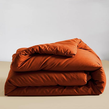 KAREVER Rust Comforter Sets Twin Burnt Orange Bedding Set Reddish Caramel Color Boys Girls Bed Set Terracotta 3 Pieces Lightweight Solid Burnt Orange Color Blanket Rust Quilts Set Breathable Bed Set