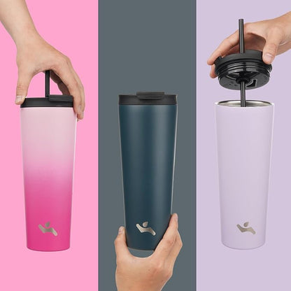 22 OZ Insulated Tumbler with Lid and 2 Straws Stainless Steel Water Bottle Vacuum Travel Mug Coffee Cup,Angel White
