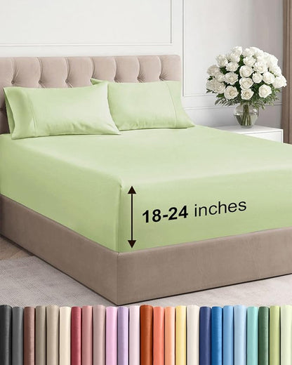 Extra Deep Twin XL Sheet Set - 4 Piece Breathable and Cooling Sheets - Hotel Luxury Bedding for Women, Men, Kids & Teens - Easy & Secure Fit - Soft and Wrinkle Free - Extra Deep Pockets - Light Sage