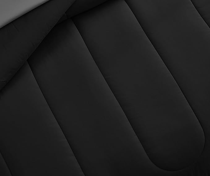 Maple&Stone Twin Comforter Set 5 Pieces Bed in a Bag - Down Alternative Bed Set with Sheets, Pillowcase & Sham, Soft Reversible Duvet Insert for Twin Bed, Black