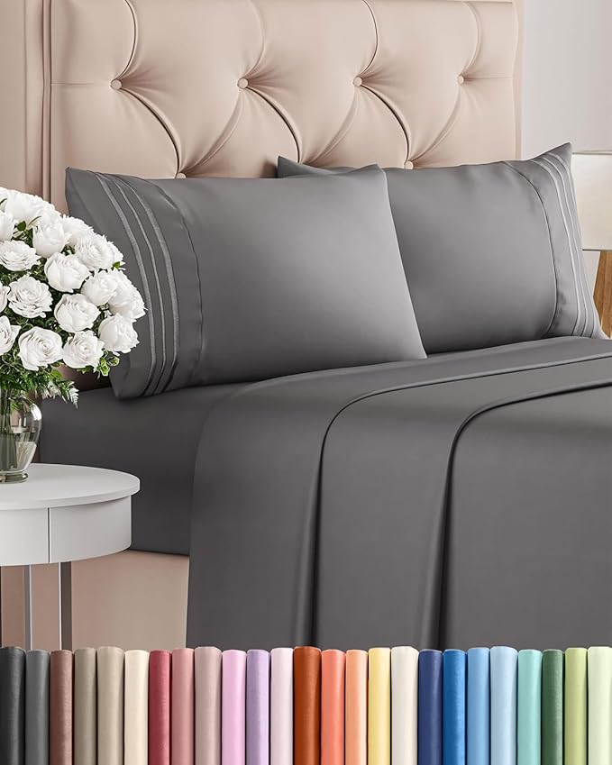 King Size 4 Piece Sheet Set - Comfy Breathable & Cooling Bed Sheets Set - Hotel Luxury Bedding for Women, Men, Kids, Teens, Boys & Girls - Deep Pockets, Ultra-Soft, Wrinkle Free - Oeko-Tex - Dark Grey