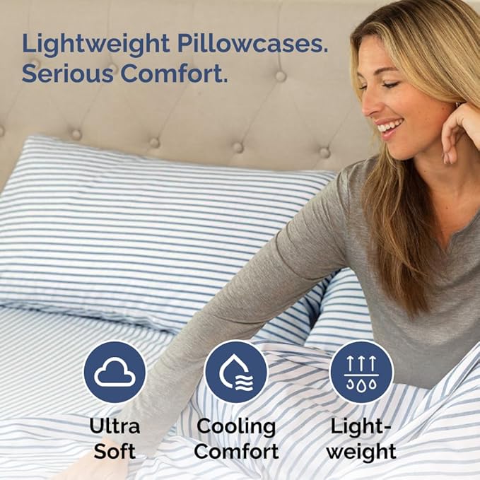 King Pillow Cases Set of 2 - Ultra Soft Hotel Quality Pillowcase Covers - Comfy, Cozy & Wrinkle Free - Shrinkage and Fade Resistant - Machine Washable Pillow Protectors - 2 Piece Set - Blue Stripes 2