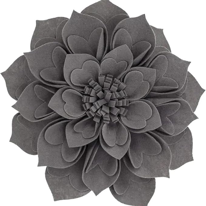 Fennco Styles Handmade 3D Heart-Shaped Petals Flower Decorative Filled Throw Pillow 13" Round - Slate Floral Pillow for Couch, Home Décor and Holiday, Housewarming Gift