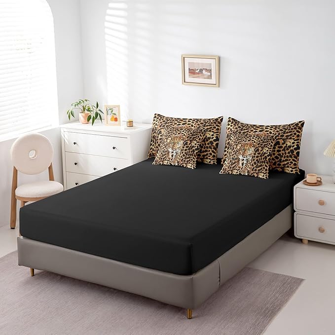 Castle Fairy Cheetah Comforter Set Full Size,African Leopard Skin Print Bedding Set,Luxury Wildlife Animal Theme Bed Set 7 Pieces(Comforter+Fitted+Flat Sheet+Pillowcase+Pillow Cover)