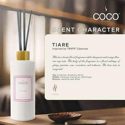 COCO by Stone 5oz Reed Diffuser (Tiare) – Luxury Scented Oil Diffuser for Home Aromatherapy, Long-Lasting Vegan Fragrance, Elegant Home Décor and Air Freshener