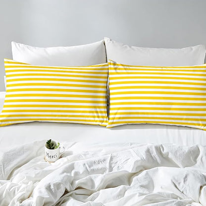 Stripe Bedding Set Yellow White Striped Comforter Set Twin Farmhouse Ticking Stripes Down Comforter Gothic Home Decor Horizontal Stripes Geometric Lines Reversible Duvet Set Kids Girls Women