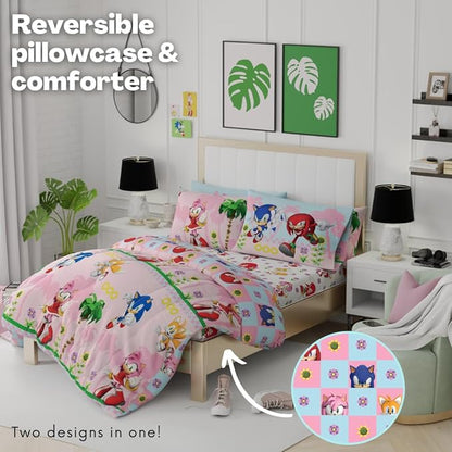 Sonic The Hedgehog Amy Rose Girls Bedding Super Soft Reversible Microfiber Comforter and Sheet Set with Sham, 7 Piece Full Size, (Official Licensed Product) by Franco Kids