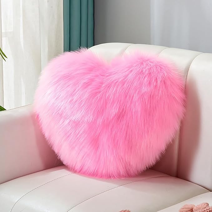 HANDKEI Love Pillow, Heart-Shaped Long Plush, Pink Imitation Wool, Living Room Sofa, Cute Cushion, Bedside Cushion (Light Blue, 13.77 inch X 17.71 inch)