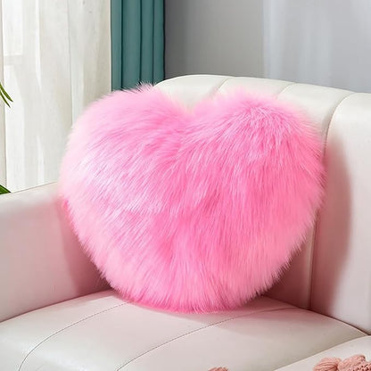 HANDKEI Love Pillow, Heart-Shaped Long Plush, Pink Imitation Wool, Living Room Sofa, Cute Cushion, Bedside Cushion (Rouge Powder, 11.81 inch X 15.74 inch)