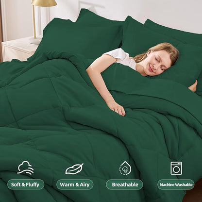FUANNA 7 Pieces King Size Comforter Set, All Season Bed in a Bag King Size, Luxury Soft Bedding Sets with Comforter, Flat Sheet, Fitted Sheet, Pillowcases & Pillow Shams, Emerald Green