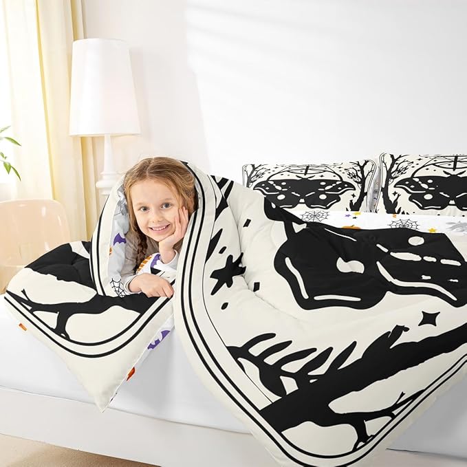 Erosebridal Gothic Moth Comforter Set Queen, Halloween Moth Bedding Set, Goth Comforter, Sun and Moon Quilt for Kids Boys Girls Teens Terror Halloween Decor, Lightweight