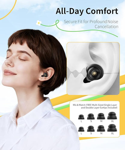 Ear Plugs for Sleeping 45dB Reusable Noise Cancelling Ear Plugs with 8 Eartips and Travel Case for Concerts, Snoring, Travel, Study Sleeping earplugs(Black)