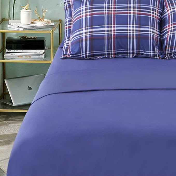 EMME Queen Comforter Set with Sheets, 7 Piece Queen Size Bedding Sets, All Season Plaid Bedspread Bed Set with 1 Comforter, 1 Flat Sheet, 2 Pillowcases and 2 Pillow Shams