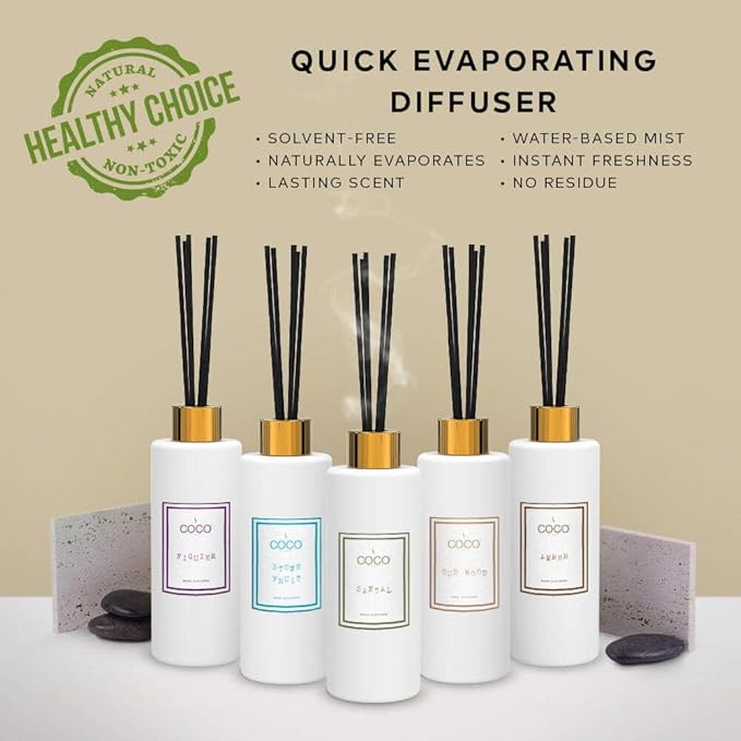 COCO by Stone 5oz Reed Diffuser (Stone Fruit) Luxury Scented Oil Diffuser Aromatherapy, Reed Diffusers for Home, Diffusing Oil Fragrance,Fragrance Products, Reed Diffusers for Home, Vegan