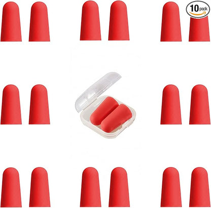 10 Pairs Red Reusable Ear Plugs, 32dB NRR Noise Reduction, Washable Slow-Rebound Foam Earplugs for Sleeping, Snoring, Work, Concerts, Travel