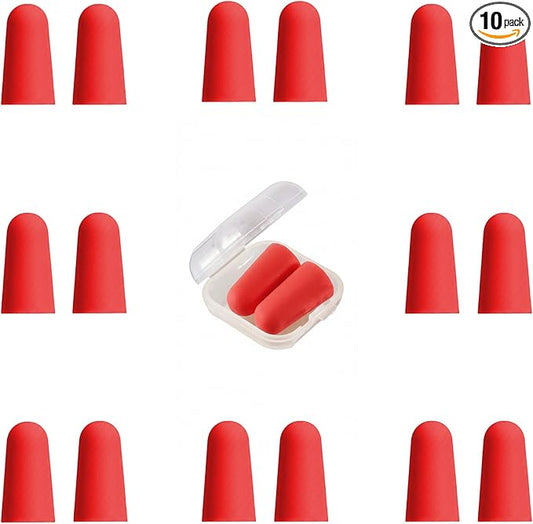 10 Pairs Red Reusable Ear Plugs, 32dB NRR Noise Reduction, Washable Slow-Rebound Foam Earplugs for Sleeping, Snoring, Work, Concerts, Travel