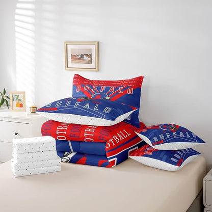 Feelyou Football 7 Pieces Comforter Sets Twin Size Rugby Sports Bedding Set for All Season Football City Bed in a Bag with Comforter, Sheets, Pillowcases & Cushion Cover