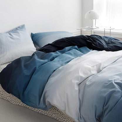 CLOTHKNOW Blue White Queen Comforter Set Blue Gradient Bedding Comforter Sets All Season Soft Ocean Blue Queen Comforter with 2 x Pillowcases