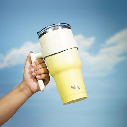 30 oz Tumbler with Handle and 2 Straw 2 Lid, Insulated Water Bottle Stainless Steel Vacuum Cup Reusable Travel Mug,Lemon
