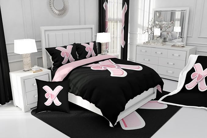 jejeloiu Kawaii Pink Bow Full Comforter Set with Sheets,Gifts for Women Teen Girl,Monogrammed 7 Piece Bedding Set,Soft Personalized Initial Letter X Bed in a Bag with Comforter,Sheets,Pillowcases