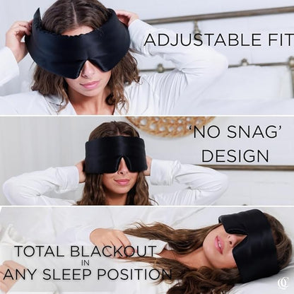 Padded Silk Sleep Mask, Sleep on Your Side Longer, Total Blackout Liner Blocks Light, Lightweight, 100% Silk 22 Momme, Soft Lightweight Stuffing Feels Like a Cloud on Your Eyelids (Obsidian Black)