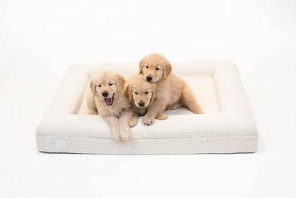 Luxury Boucle Orthopedic Memory Foam Dog Bed with Waterproof Liner and Machine Washable Cover with YKK Zippers (Large, 45" L x 36" W x 7" Th, Cloud)