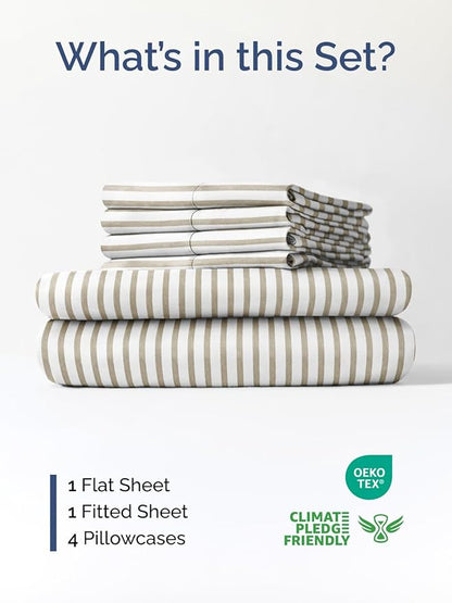 Extra Deep King Sheet Set - 6 Piece Breathable and Cooling Sheets - Hotel Luxury Bedding for Women, Men, Kids & Teens - Easy Secure Fit - Soft and Wrinkle Free with Extra Deep Pockets - Beige Stripes