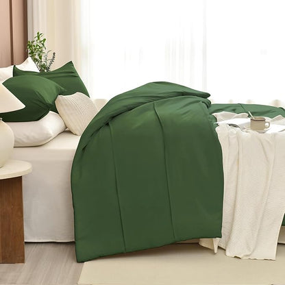 Masaca Olive Green Oversized King Comforter 120"x120",Pinch Pleat Dark Green Farmhouse Boho Bedding Set,3 Pieces Soft Lightweight Fluffy California King Comforter Set for All Season