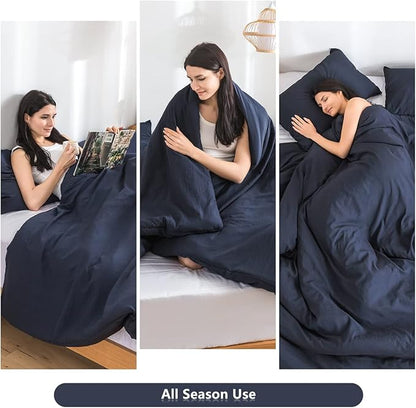 All Seasons Comforter King Size Navy Blue Comforter Set with Pillowshams Double Sliky Soft Washable Cotton Microfiber Reversible Shaggy Fluffy Comforter & 2 Pillow Shams, Dark Navy Blue, King/Cal King