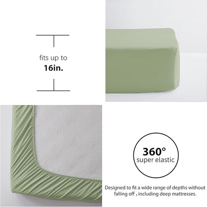 Anluoer Queen Comforter Set - 7 Piece Boho Bed in a Bag with Tassel - Lightweight Soft Bedding Set with 1 Comforter, 2 PillowShams, 2 Pillowcases, 1 Flat Sheet, 1 Fitted Sheet in Sage Green