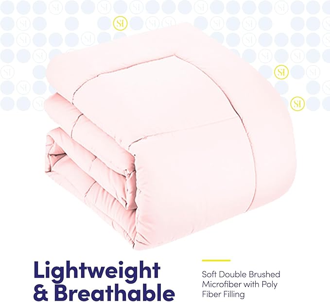Sweet Home Collection 5 Piece Comforter Set Bag Solid Color All Season Soft Down Alternative Blanket & Luxurious Microfiber Bed Sheets, Pale Pink, Twin