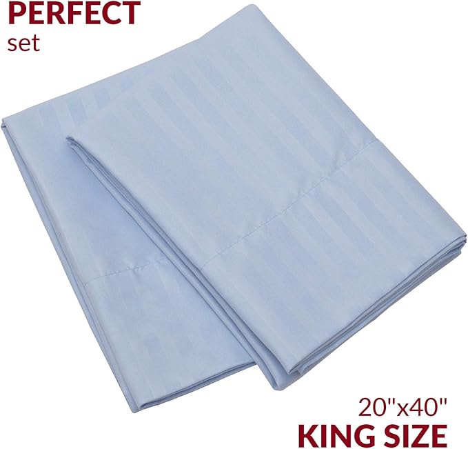 Mellanni Pillow Cases - Luxury, Extra Soft, Cooling Pillow Covers - 2 PC Iconic Collection Pillowcases - Envelope Closure (King 20" x 40", Striped Light Blue)