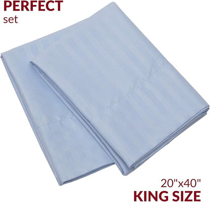 Mellanni Pillow Cases - Luxury, Extra Soft, Cooling Pillow Covers - 2 PC Iconic Collection Pillowcases - Envelope Closure (King 20" x 40", Striped Light Blue)