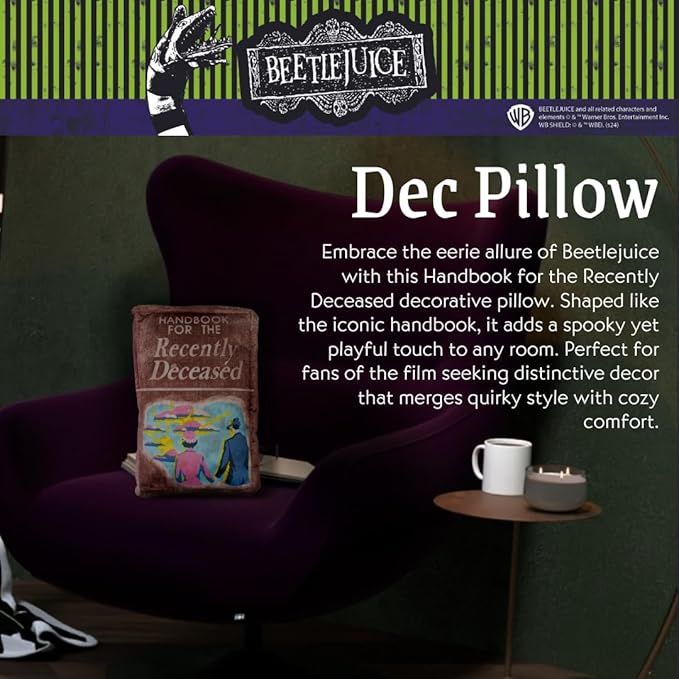 Collectibles Beetlejuice For The Recently Deceased Book Bedding Super Soft Plush Decorative Throw Pillow, 14 in X 9 in, (Officially Licensed Product) By Franco