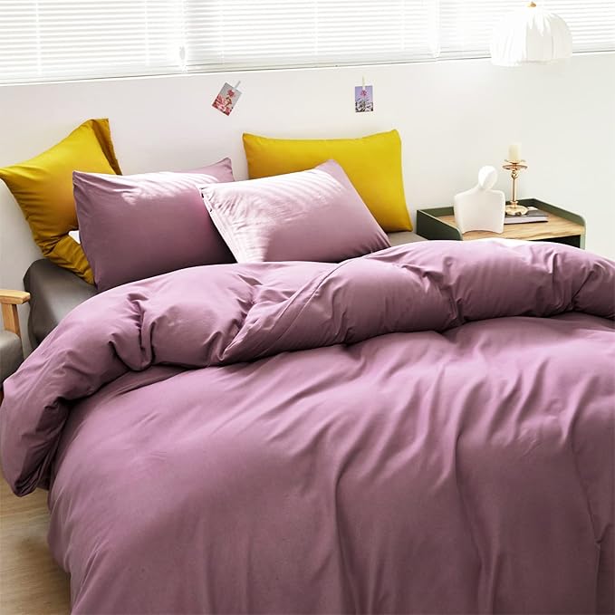 Wellboo Bean Purple Comforter Set Full Size Solid Dusty Purple Bedding Sets Grape Women Girls Pale Mauve Quilts Modern Lilac Purple Bed Blankets Soft Vintage Plain Lavender Full Bed