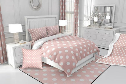 Manfei Polka Dots Comforter Set Toddler Size 2 Pcs,Modern Geometric Circles Abstract Simple Art Bedding Set,Cartoon French Style Dots Pink White Quilt Set for Child Bedroom,1 Pillowcase