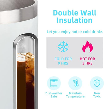 Volhoply 14oz sublimation Insulated Stainless Steel Coffee Mug with Leakproof Lid,Double Wall Vacuum Travel Cup with Handle,Reusable Metal Cups Tumbler,Camping Mugs Keep Hot/Cold(Sublimation,1 Set)